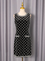 amanda Black-white plaid diamond sleeveless mini dress