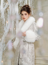 Sliver Tie Long Sleeve Long Fur Autumn Coat