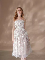 anna crystal floral embroidery midi dress in white