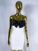 michaelia white Contour Sleeveless Polka Dot Contrast bow Bandage Mini Dress