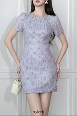 jacqueline rhinestone flower embroidery bodycon mini dress in purple