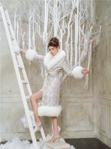 Sliver Tie Long Sleeve Long Fur Autumn Coat