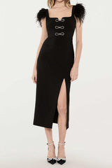 josephine Bows High Slit Diamond Bandage Midi Dress