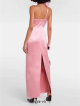 yvonne one-shoulder 3d flower satin maxi dress in pink