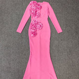 sally 3D Flower Decorative Bandage maxi Dress in pink