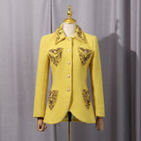 anila Studded Wool Fitted Single-Breasted Blazer in yellow