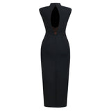 Gold X Beads Embellished Black maxi Dress