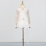 flower ruffle ribbon mini dress in white