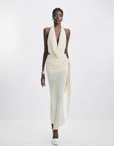 carol ruched halter bodycon maxi dress in white