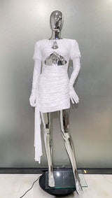 Dariel Floral Jacquard Cutout Draped Mini Dress - White