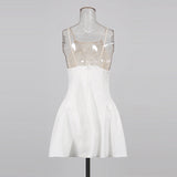 vanessa White mini dress with embroidered lace cape