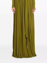 pleated maxi dress with draping Olive green