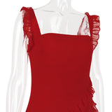 RUFFLE MAXI DRESS IN CHERRY