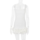 WHITE RUFFLE SATIN DRESS