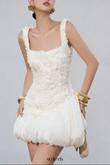 jocelyn flower embellished puffy mini dress in white