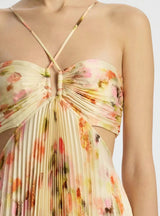 candice pleated floral maxi dress in yellow