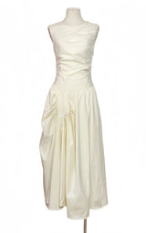 jenny ruched a-line sleeveless midi dress in apricot