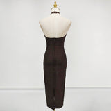 chocolate halter bodycon midi bandage dress