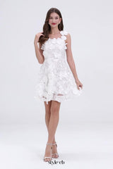 georgia 3d Floral Lace mini Dress in white