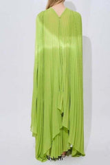 alyssa pleated grass green maxi dress