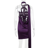 WRAP NECK DRESS IN NIGHT SHADE