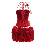Corset Floral Two Piece Set Mini Dress In Red