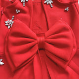 adora Sleeveless Diamond Bow Bandage Mini Dress in red