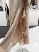 rachel Contour Long Sleeve Ruffle Knit Maxi Dress in pale brown