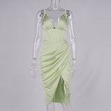 SATIN CORSET MIDI DRESS IN GREEN