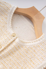 celeste Tweed Button-Front Vest Pleated Skirt Set in apricot