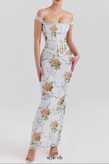 phoenix white Floral Print Fitted Corset Maxi Dress