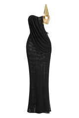 elvira one-shoulder Metal chain decoration maxi dress in black