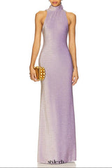 delia Sleeveless back flower embellished halter maxi dress in pale purple