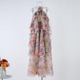 susie multicolor floral print layer halter midi dress