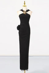 tammy Metal 3D Flower Hooded Midi Dress in black