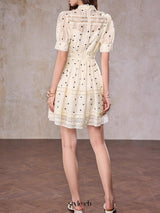 Polka dot V-neck a-line mini dress in apricot