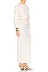 edith High elastic long hip maxi dress in white