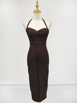 chocolate halter bodycon midi bandage dress