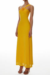 one-shoulder flower a-line maxi dress in yellow