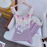 celeste Crochet flowers jersey midi dress in purple