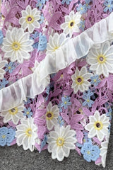 Floral One Shoulder Lace Maxi Dress in purple