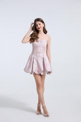 lisa jacquard fishbone bodice A-line mini dress in pink