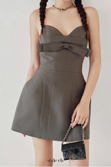 arabela bow-embellished mini dress in grey
