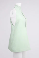 v-neck cutout backless crepe halter dress - celadon
