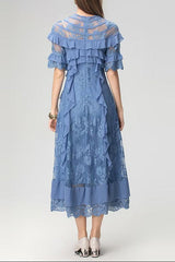 lorraine lace ruffle trim midi dress in blue