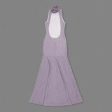 delia Sleeveless back flower embellished halter maxi dress in pale purple