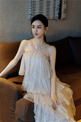 Mera Sleeveless Diamond Chain Cake evening Dress