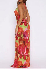 Falling Tropical Bloom high slit Maxi Dress