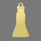 irene Halterneck Bowknot Beaded bodycon maxi dress in yellow