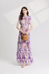 chloe hollow out flower embroidery maxi dress in purple